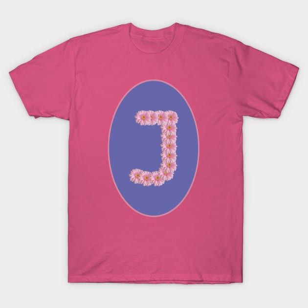 Letter J Pink Gerbera Daisy Monogram T-Shirt by ellenhenryart